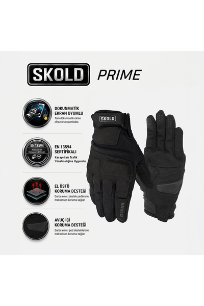 SKOLD Prime Motosiklet Eldiveni Siyah