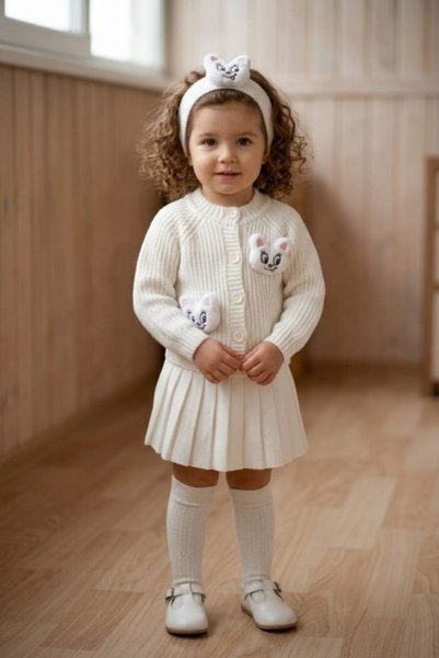 Meriç bebe Baby Girl Cat Accessory Knitwear 4-Piece Set Cardigan Skirt Socks ...