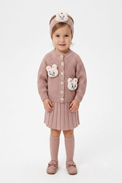 Meriç bebe Baby Girl Cat Accessory Knitwear 4-Piece Set Cardigan Skirt Socks ...