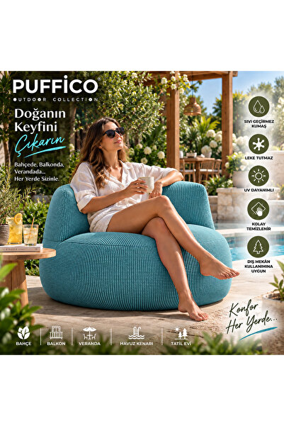 puffiber Outdoor Puf Koltuk – Sıvı Geçirmez Leke Tutmaz Kumaş – Bahçe Balkon Veranda Pufu 94x76 cm