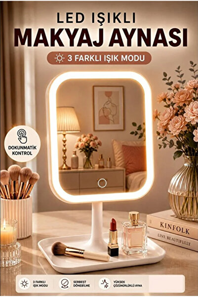 AYGÖREN HOME Led Işıklı Makyaj Aynası 3 Renk Işık Dokunmatik Ayarlanabilir Di...
