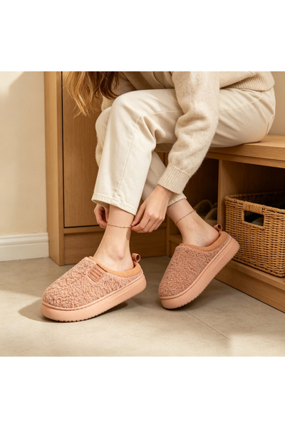 Tmall Papuci de damă căptușiți cu blană, PD1117, Culoare camel
