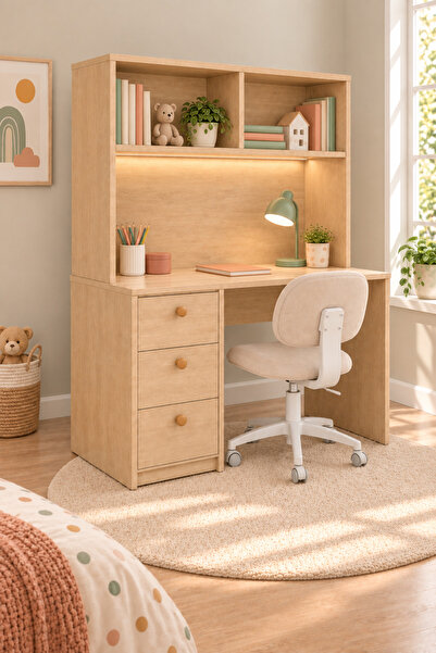tino furniture Çalışma Masası 3 Çekmeceli Çocuk Genç Odası Meşe 115 cm