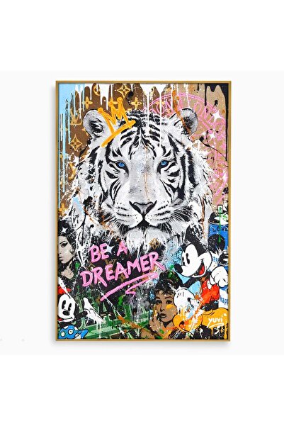 Luxcanva Tablou Canvas Be A Dreamer 80x120 cm cu Rama Auriu Living Tigru Amy ...