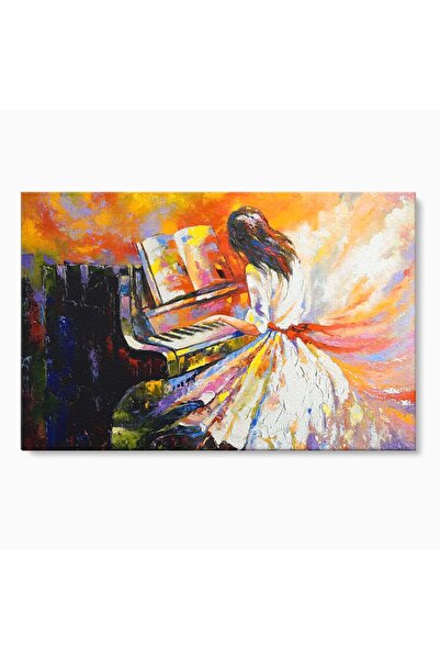 Luxcanva Tablou Canvas Fata Cantand La Pian 60x40 cm pe Sasiu Lemn Muzica Pia...
