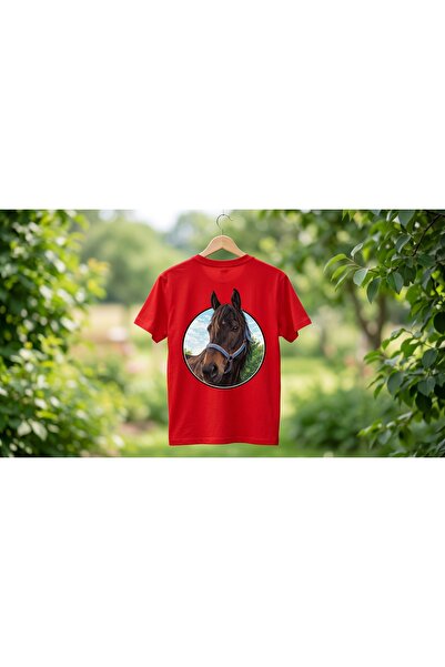 Starliçe At Baskılı Pamuklu T-Shirt – Binicilik ve At Temalı Unisex Düz Kalıp Tişört