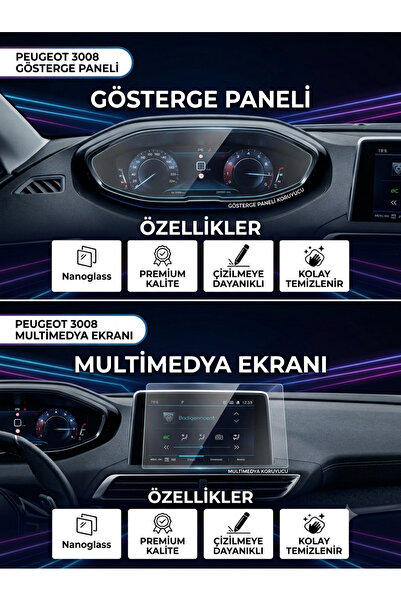 Peugeot 3008 Allure Multimedia ile Uyumlu Nanoglass Ekran Koruyucu