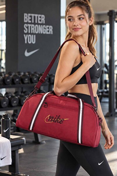 Nike Unisex Bordo Spor Çantası Omuz Askılı Günlük Antrenman Seyahat Çantası 5...