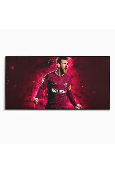 Luxcanva Tablou Canvas Lionel Messi 100x50 cm cu Rama Negru Bar Legenda Balon...