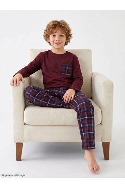 vitmo Erkek Çocuk Uzun Kollu Cepli %100 Pamuklu Pijama Takımı Comfort