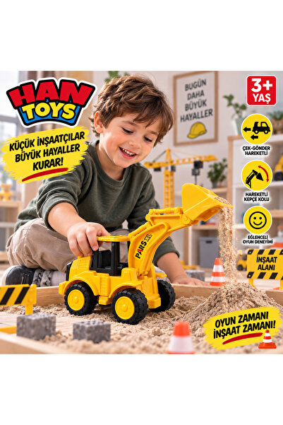 Han toys Çek Gönder Oyuncak Kepçeli Yükleyici Uzun Kollu Hareketli Kepçe Sarı...