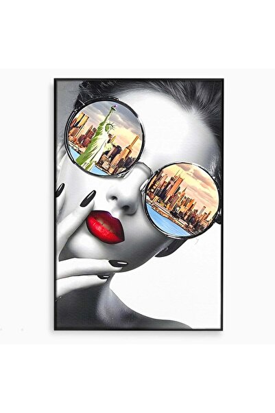 Luxcanva Tablou Canvas Privind Spre New York 50x70 cm cu Rama Negru Birou Ame...