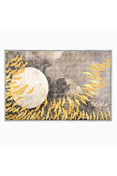 Luxcanva Tablou Canvas Marea migratie 70x50 cm cu Rama Argintiu Living Pasari...