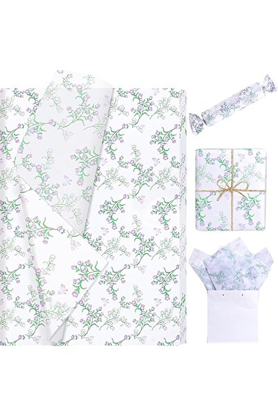KASTWAVE 100 Sheets Purple & Green Campanula Tissue Paper - Vintage Abutilon ...