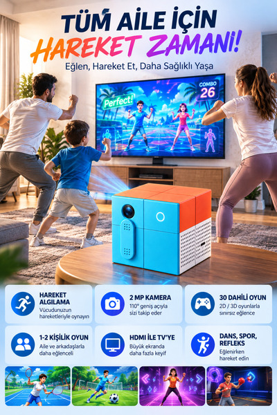 beemen M58 AI Hareket Algılamalı İnteraktif TV Oyun Konsolu 30 Dahili Oyun 1-2 Kişilik HDMI
