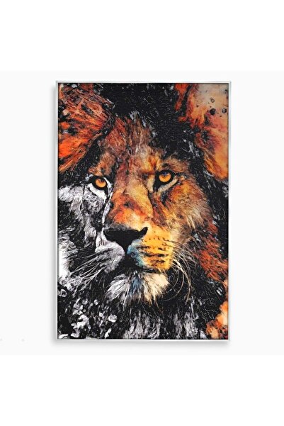 Luxcanva Tablou Canvas Leu 100x150 cm cu Rama Argintiu Regele Junglei Animal ...