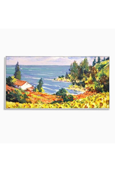 Luxcanva Tablou Canvas Floarea Soarelui 120x60 cm cu Rama Argintiu Peisaj Mar...
