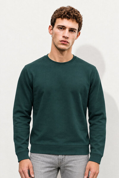VENA Rich Bisiklet Yaka Regular Fit 3 İplik Basic Sweatshirt-Yeşil