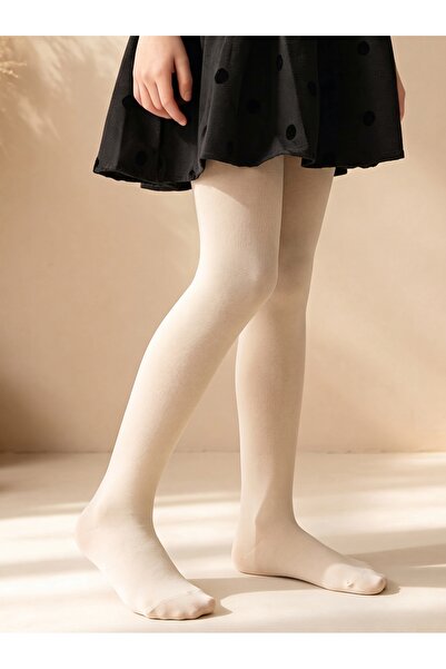 LE VISSION TEKSTİL 11-14 Years Old Children's Plain Cream Pantyhose