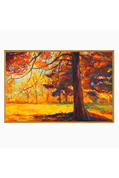 Luxcanva Tablou Canvas Copacul 70x50 cm cu Rama Auriu Decorativ Living Toamna