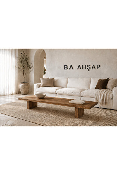 BA AHŞAP Kare Kenar Boyalı Ahşap Ayaklı Ceviz Renk Çam Orta Sehpa 70x100_ÖÖ1-07