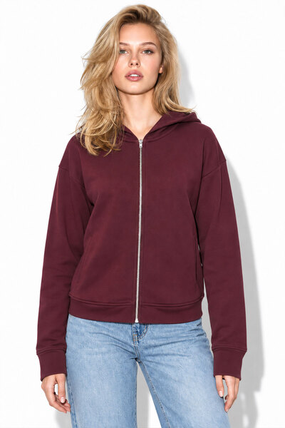 VENA Kadın Grace Kapüşonlu Fermuarlı İnterlok Sweatshirt-Bordo