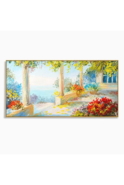 Luxcanva Tablou Canvas Priveliste La Mare 140x70 cm cu Rama Auriu Decorativ L...