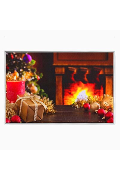 Luxcanva Tablou Canvas Christmas Gift 100x70 cm cu Rama Argintiu Decorativ Do...