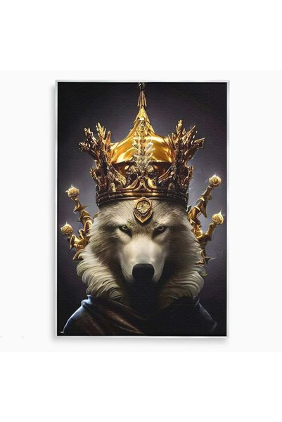 Luxcanva Tablou Canvas Wolf King 100x150 cm cu Rama Argintiu Lup Animal Culor...