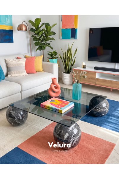 Velura Home & Living Küre Orta Sehpa - Venato Mermer - Kare Füme