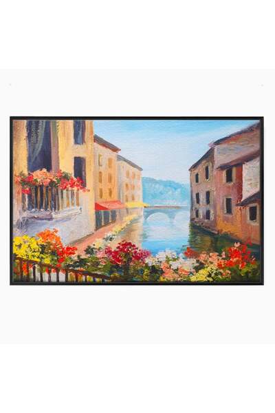 Luxcanva Tablou Canvas Flori La Fereastra 70x50 cm cu Rama Negru Peisaj Flori...