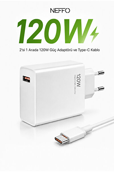 NEFFO 120 watt Hızlı Şarj Aleti Başlık Ve Type-c Kablo Set - Android ve İos m...
