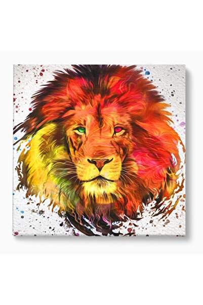 Luxcanva Tablou Canvas Colorful Lion 70x70 cm pe Sasiu Lemn Animal Regele Jun...