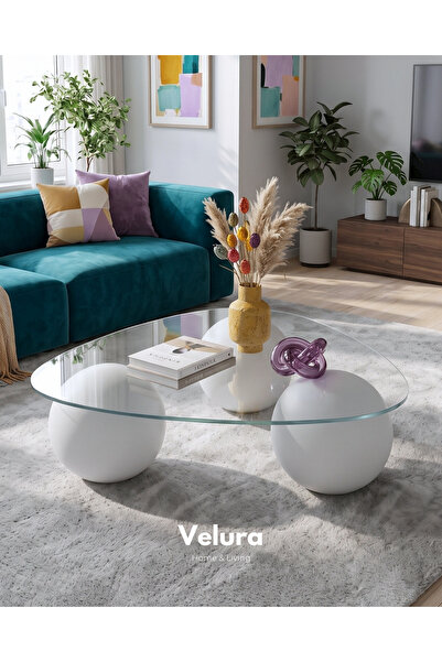 Velura Home & Living Küre Orta Sehpa - Beyaz - Üçgen Şeffaf