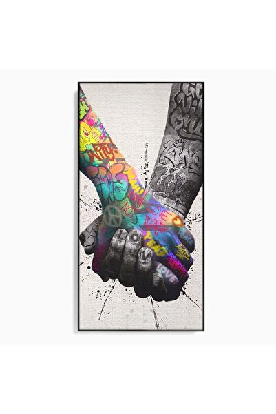 Luxcanva Tablou Canvas 2Hands 70x140 cm cu Rama Negru Decorativ Love Street Art