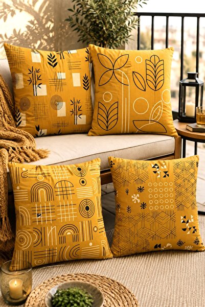 EVPANYA Abstract Lines Patterned 4-Piece Throw Pillow Cover Set