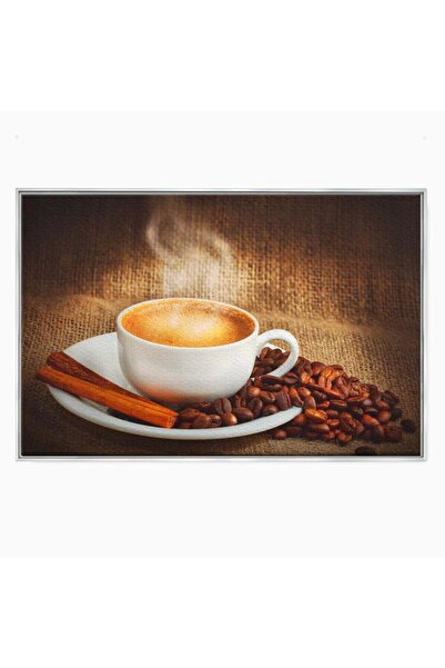 Luxcanva Tablou Canvas Aroma De Cafea 60x40 cm cu Rama Argintiu Scortisoara C...
