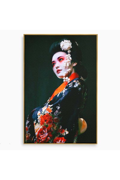 Luxcanva Tablou Canvas Geisha 40x60 cm cu Rama Auriu Artista Dansatoare Fumus...