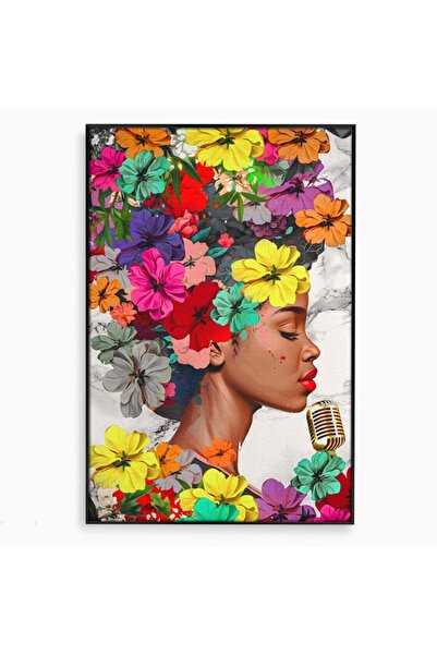 Luxcanva Tablou Canvas Fata Cu Flori 70x100 cm cu Rama Negru Decorativ Colora...