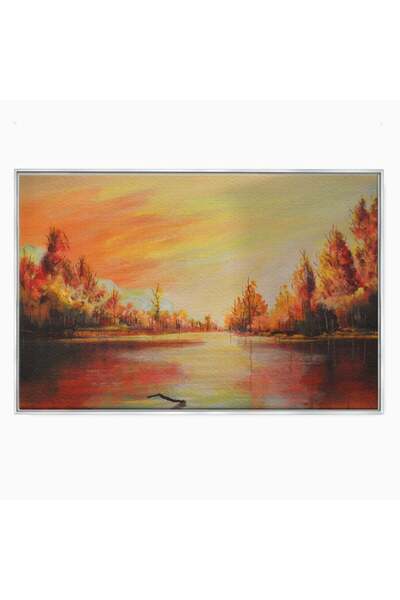 Luxcanva Tablou Canvas Apus De Toamna 60x40 cm cu Rama Argintiu Peisaj Padure...