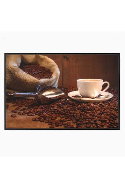 Luxcanva Tablou Canvas Boabe De Cafea 100x70 cm cu Rama Negru Cana Espresso A...