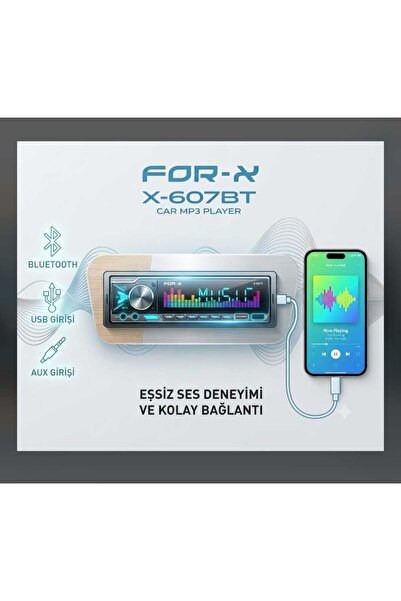 For-X FORX X-607 BT USB AUX AMFİ ÇIKIŞLI 4X60 WAT DİJİTAL PANEL OTO TEYP