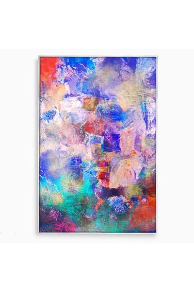 Luxcanva Tablou Canvas Multicolor cm cu Ramă Argintie Abstract Amestec de Culori