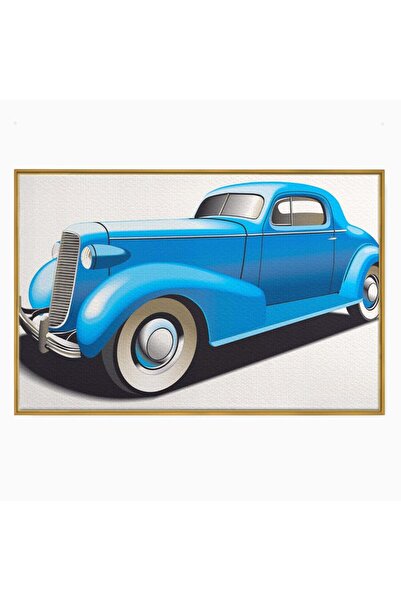 Luxcanva Tablou Canvas Blue Old Car 120x80 cm cu Rama Auriu Camera Copil Masi...
