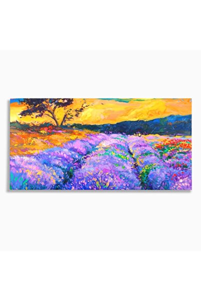Luxcanva Tablou Canvas Lavanda 120x60 cm pe Sasiu Lemn Peisaj Apus Mov