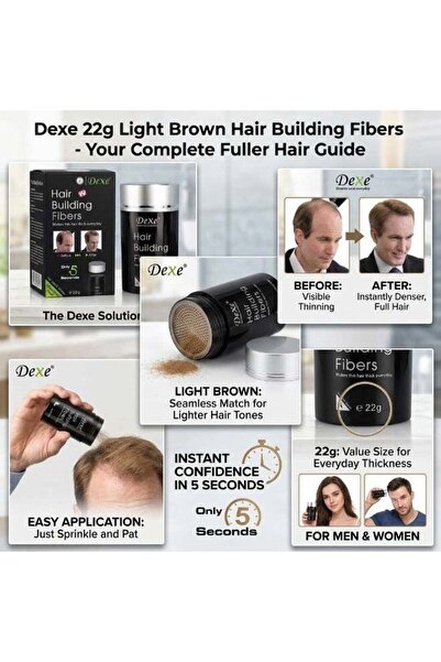 Dexe Hair Building Fibers, 22g, Light Brown