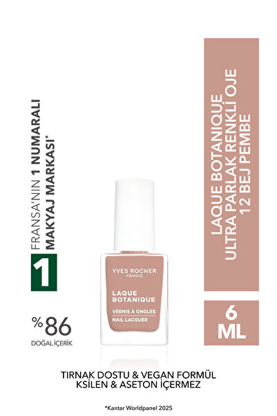 Yves Rocher Laque Botanique Ultra Parlak Renkli Vegan Oje - 12 Bej Pembe Tırn...