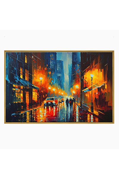 Luxcanva Tablou Canvas Lights In New York 70x50 cm cu Rama Auriu Decorativ Do...