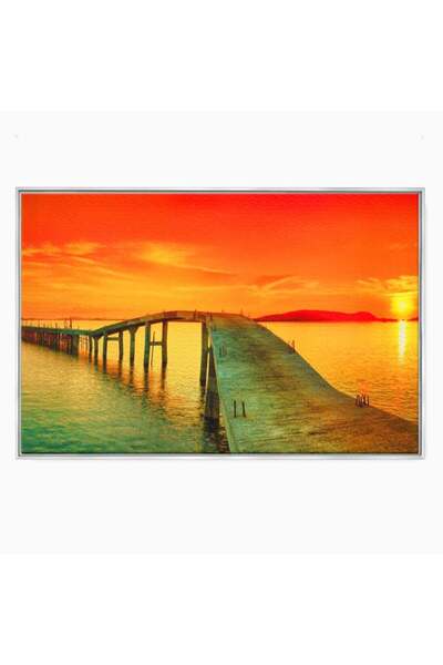 Luxcanva Tablou Canvas Pod La Rasarit 150x100 cm cu Rama Argintiu Mare Munte ...