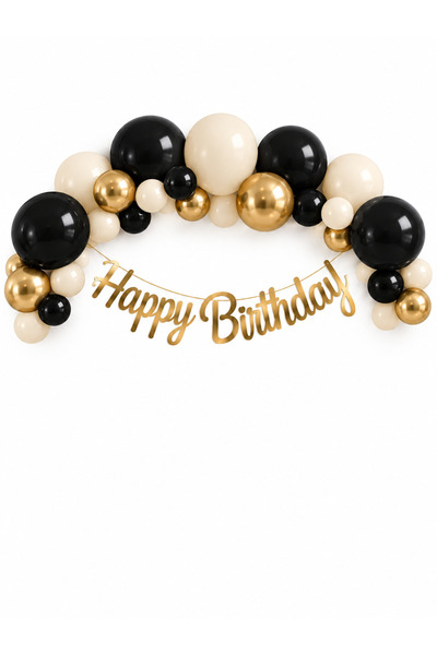 party mix Black Cream Gold Balloon Set 25-Piece Birthday Decoration Set with Happy Birthday Banner